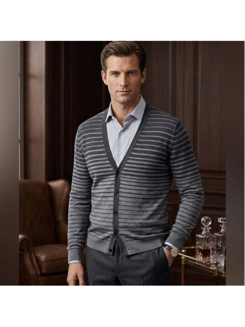 Armani Collezioni Grey Striped Ombre Cardigan Size S